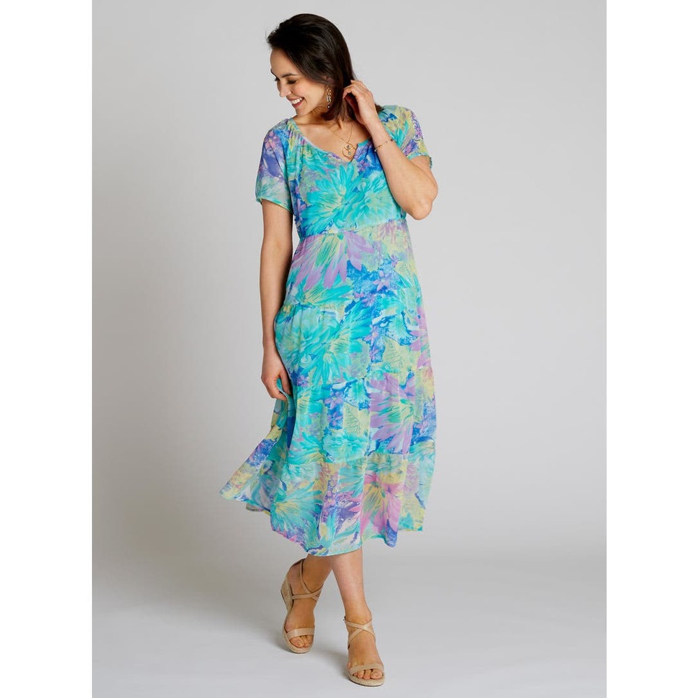NWT La Cera Floral Midi Dress Double Lined With Sheer Overlay Size Small